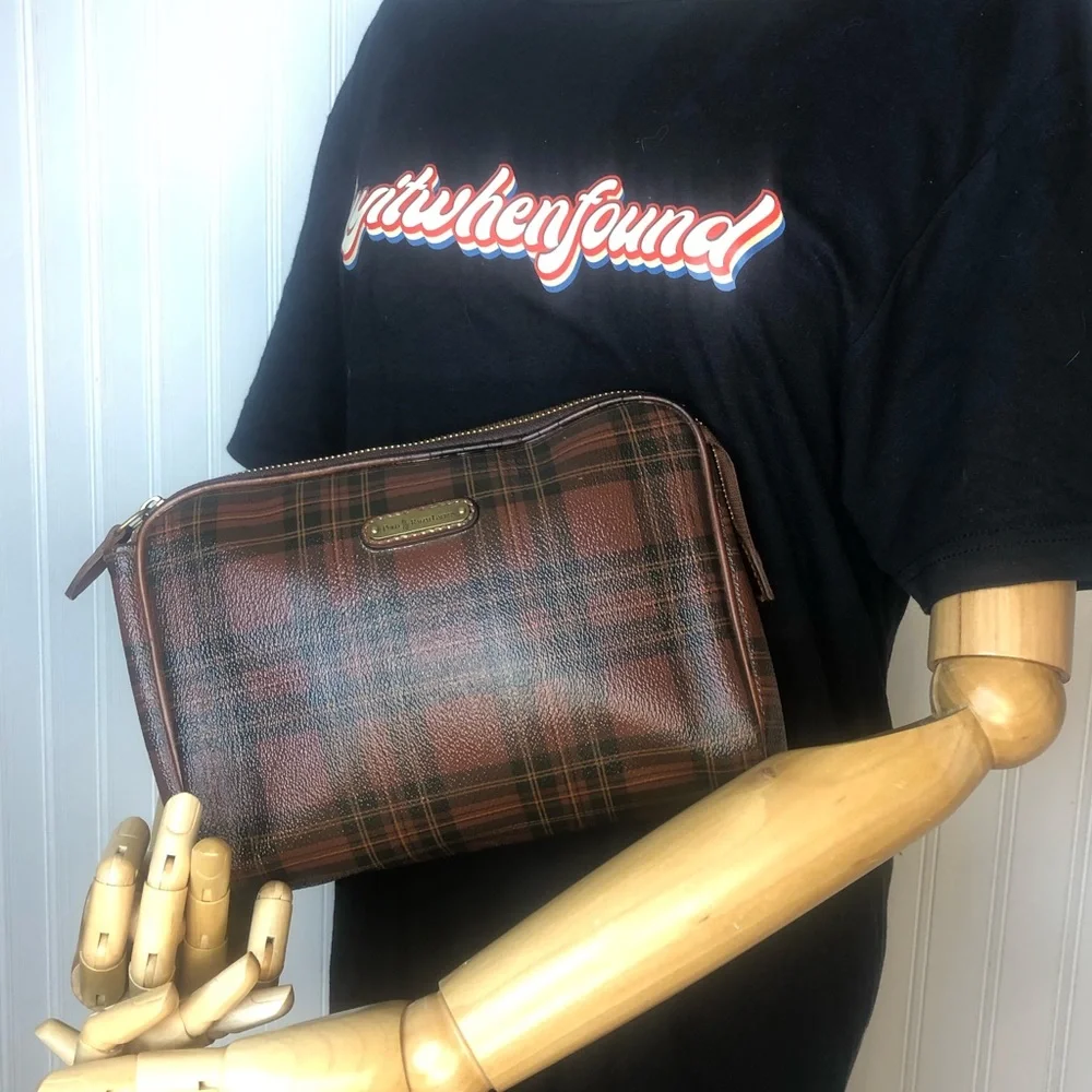 RALPH LAUREN Tartan Plaid Top Zipper Clutch Makeup Toiletry Bag Vintage
